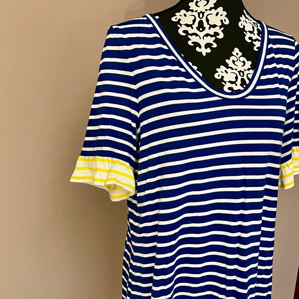 BODEN Imogene Striped Cotton- Blend Jersey Dress with Ruffle Sleeves - Picture 4 of 9